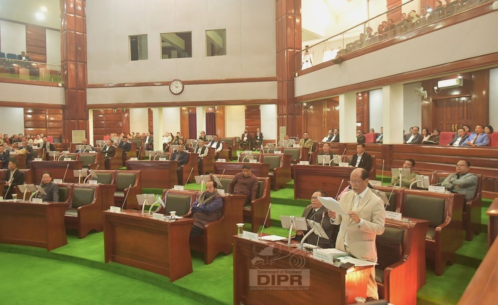 Nagaland Chief Minister, Dr Neiphiu Rio presents a statement on the matter of ‘One Nation One Election" at the Sixth Session of the 14th Nagaland Legislative Assembly at NLA hall, Kohima on March 8. (DIPR Photo)